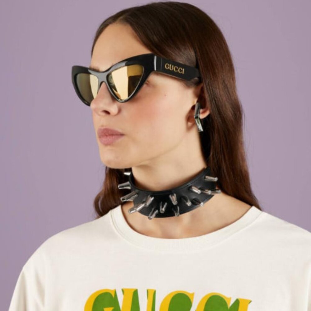 NEW GG1294S 002 GUCCI SUNGLASSES SHINY BLACK GOLD CAT EYE WOMEN EYEWEAR GUCCI - Picture 4 of 13